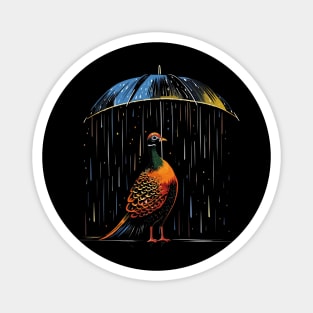 Pheasant Rainy Day With Umbrella Magnet